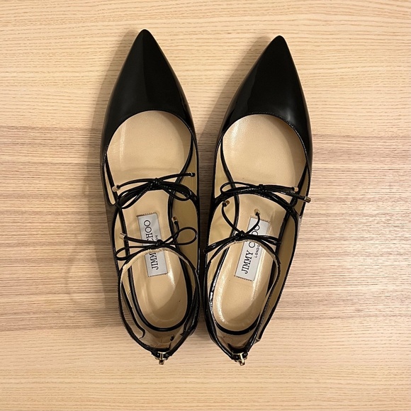 Jimmy Choo⎜Sage Double Bow Patent Leather Flats⎜Black - Picture 2 of 16